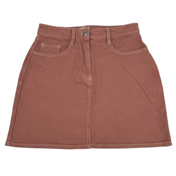 WILFRED FREE Aritzia Date High-Waisted A-Line Mini Skirt Sz 00 GD Sorbet Moka - Picture 3 of 6